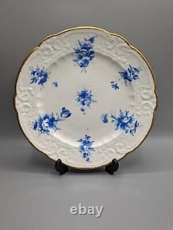 Antique Nantgarw Porcelain Pair Plates Moulding and Blue Flowers c1817, Rare