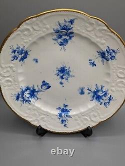 Antique Nantgarw Porcelain Pair Plates Moulding and Blue Flowers c1817, Rare