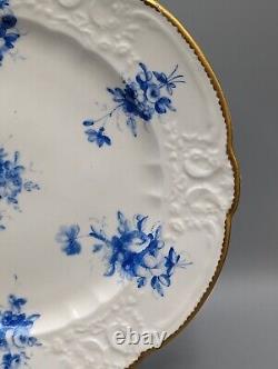 Antique Nantgarw Porcelain Pair Plates Moulding and Blue Flowers c1817, Rare