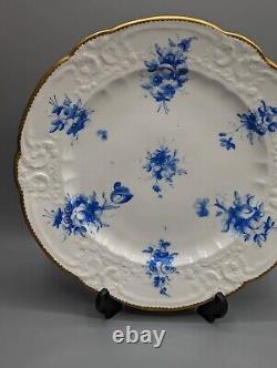 Antique Nantgarw Porcelain Pair Plates Moulding and Blue Flowers c1817, Rare