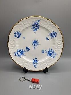 Antique Nantgarw Porcelain Pair Plates Moulding and Blue Flowers c1817, Rare