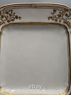 Antique Nantgarw Porcelain Square Dish Moulding and Gold Flowers c1817, Rare