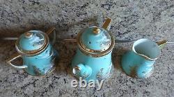 Antique Nippon Flying Gold Geese Hand Painted Jeweled Porcelain Tea Set 9 Pieces