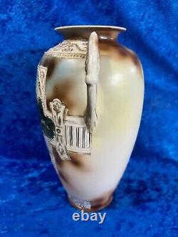 Antique Nippon Hand Painted Porcelain 12.5 Embossed Vase