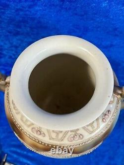 Antique Nippon Hand Painted Porcelain 12.5 Embossed Vase