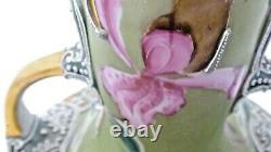 Antique Nippon Moriage Porcelain Vase withHand Painted Orchids 7-1/2tall Unsigned