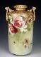 Antique Nippon Porcelain Handled Vase Hand Painted Red Trailing Roses