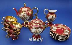 Antique Noritake Hand Painted Red and Gold Pedestal Tea Set