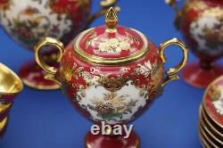 Antique Noritake Hand Painted Red and Gold Pedestal Tea Set