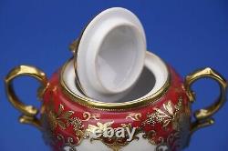 Antique Noritake Hand Painted Red and Gold Pedestal Tea Set