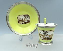 Antique Nymphenburg Porcelain Cup and Saucer Hand Painted grisaille Scenic View