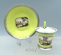 Antique Nymphenburg Porcelain Cup and Saucer Hand Painted grisaille Scenic View