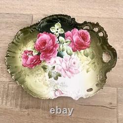 Antique Old Mark PT GERMANY PORCELAIN DISH TRAY PLATE HAND PAINTED ROSE 12 RARE