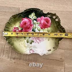 Antique Old Mark PT GERMANY PORCELAIN DISH TRAY PLATE HAND PAINTED ROSE 12 RARE