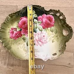 Antique Old Mark PT GERMANY PORCELAIN DISH TRAY PLATE HAND PAINTED ROSE 12 RARE