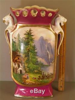Antique Old Paris Hand Painted Porcelain Figural Scenic Vase 14 1/2'