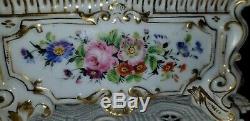 Antique Old Paris Porcelain Hand Painted Floral Inkwell Inkstand