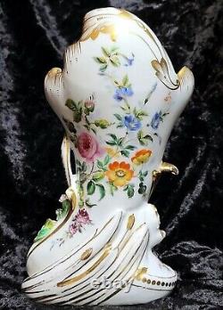 Antique Old Paris Porcelain Mantle Vase Hand Painted Applied Flowers 1800's