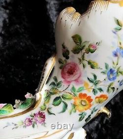 Antique Old Paris Porcelain Mantle Vase Hand Painted Applied Flowers 1800's