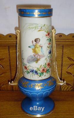 Antique Old Paris Porcelain Vase with Hand Painted Child 12 1/2