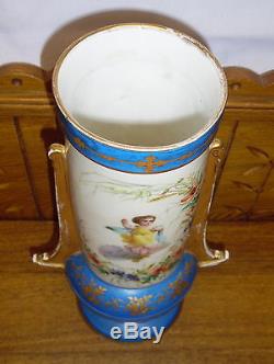 Antique Old Paris Porcelain Vase with Hand Painted Child 12 1/2