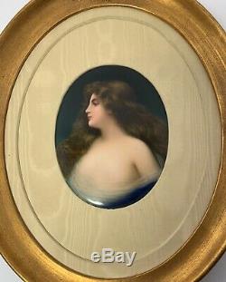 Antique PORCELAIN PLAQUE ASTI WOMAN Signed WAGNER Hand Painted German