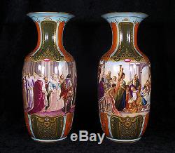 Antique Pair Hand Painted Royal Vienna Porcelain Vases c 1890 Singned by Artist