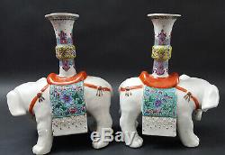Antique Pair Of Chinese Export Porcelain Elephant Joss Sticks