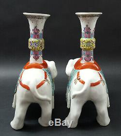 Antique Pair Of Chinese Export Porcelain Elephant Joss Sticks