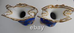 Antique Pair Porcelain Samuel Alcock Vase Hand Painted Flowers Blue Ground