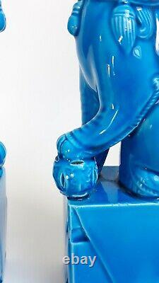 Antique Pair of 21cm Turquoise Blue Porcelain Chinese Foo Dogs