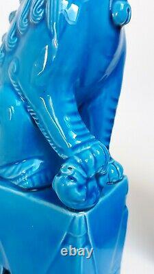 Antique Pair of 21cm Turquoise Blue Porcelain Chinese Foo Dogs