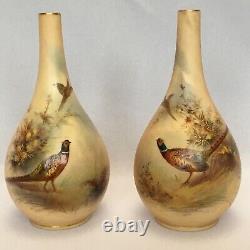 Antique Pair of George Grainger China Works Worcester Hand Painted Vases c. 1897