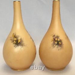 Antique Pair of George Grainger China Works Worcester Hand Painted Vases c. 1897