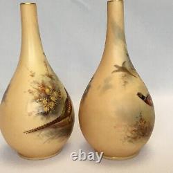 Antique Pair of George Grainger China Works Worcester Hand Painted Vases c. 1897