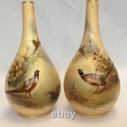 Antique Pair of George Grainger China Works Worcester Hand Painted Vases c. 1897