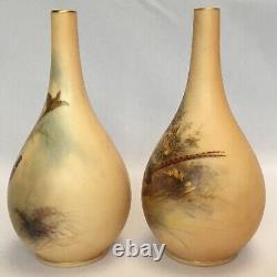 Antique Pair of George Grainger China Works Worcester Hand Painted Vases c. 1897