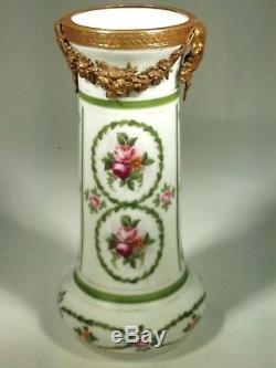 Antique Pair of Versailles Hand Painted Porcelain & Ram Heads Dore Bronze Vases