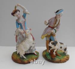 Antique Paris Porcelain Figures Lady With Goat Gentleman With Dog By Jean Gille