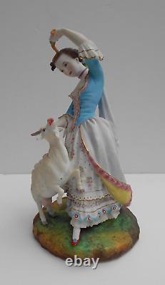 Antique Paris Porcelain Figures Lady With Goat Gentleman With Dog By Jean Gille