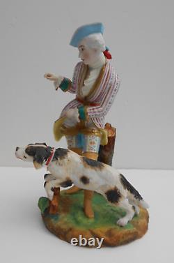 Antique Paris Porcelain Figures Lady With Goat Gentleman With Dog By Jean Gille