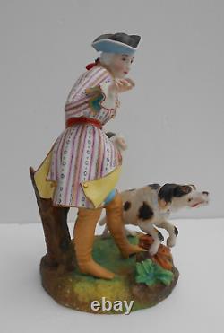 Antique Paris Porcelain Figures Lady With Goat Gentleman With Dog By Jean Gille