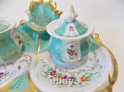 Antique Paris Porcelain Style Turquoise Double Inkwell Hand Painted Flowers