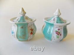 Antique Paris Porcelain Style Turquoise Double Inkwell Hand Painted Flowers