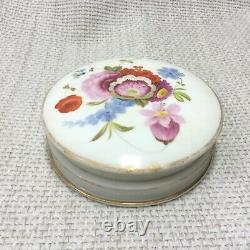 Antique Paris Porcelain Vanity Pot Lidded Jar Hand Painted Flowers 19th Century