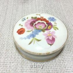 Antique Paris Porcelain Vanity Pot Lidded Jar Hand Painted Flowers 19th Century