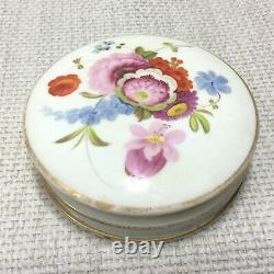 Antique Paris Porcelain Vanity Pot Lidded Jar Hand Painted Flowers 19th Century