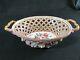 Antique Pierced Flower Encrusted Hand Painted French Oval Basket C. 1880-1900
