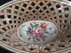 Antique Pierced Flower Encrusted Hand Painted French Oval Basket c. 1880-1900
