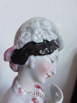 Antique Porcelain Bisque Hand Painted Figurine Colombina, Commedia dell'arte